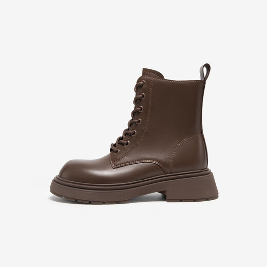 Qianbaidu thick-soled Martin boots for women's new autumn and winter height-enhancing versatile short boots for women's shoes fashionable British style brown 38