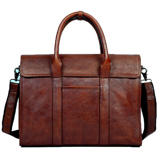 Slow Time Business Genuine Leather Briefcase Trendy Men's Leather Bag Horizontal Shoulder Bag Computer Bag First Layer Cowhide Handbag Document Bag Light Brown Briefcase