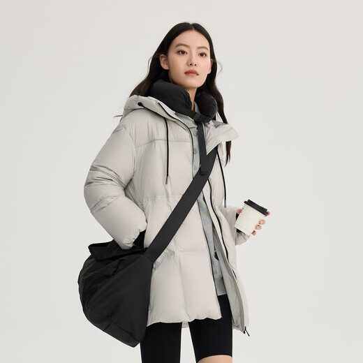 Ai Lai Down Jacket Women's Fashion Hooded Removable U-shaped Pillow Commuting Warm Jacket Pine Mist Gray M