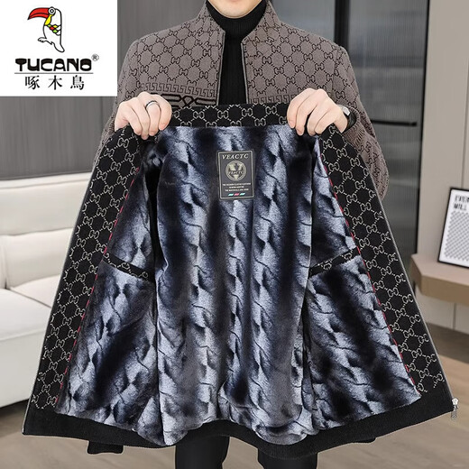 Woodpecker Stand Collar Jacket Men's Velvet Thickened Warm Korean Slim Fit Short Woolen Coat Jacket 8005 Khaki Velvet 2XL 140-160Jin Jin equals 0.5 kg