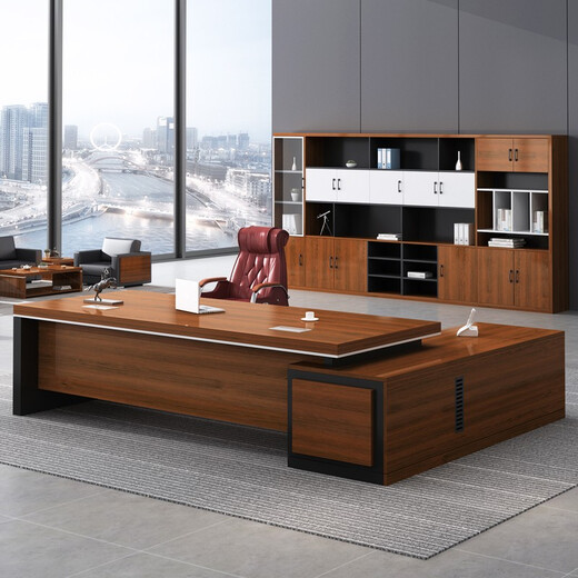 Shengli Desk Boss Desk Office Furniture Panel Executive Desk Office Desk and Chair Combination Computer Desk Writing Desk Teak Color 2.0 Meter Boss Desk + Boss Chair