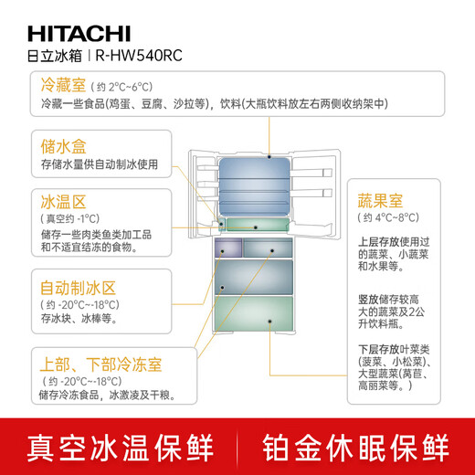 Hitachi (HITACHI) 540L multi-door refrigerator imported from Japan with large capacity dual cycle vacuum preservation automatic ice making dormancy preservation crystal mirror color R-HW540RC national subsidy