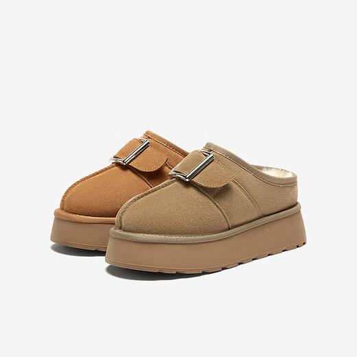 Bestou Winter New Style Plüsch Leder Schneestiefel warme Birkenstock -Hausschuhe Dicke Sohle Frauenpelz Schuhe CD719DH3 BROW 36