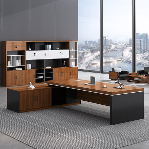 Shengli Desk Boss Desk Office Furniture Panel Executive Desk Office Desk and Chair Combination Computer Desk Writing Desk Teak Color 2.0 Meter Boss Desk + Boss Chair