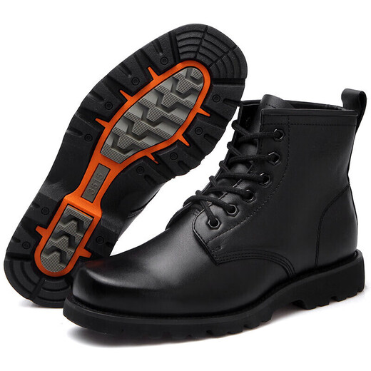 Strongman men's boots 3515 work leather shoes cowhide wear-resistant outdoor military fan boots Classic Martin boots Black size 42
