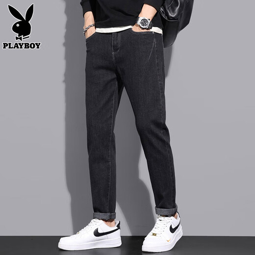 花花公子（PLAYBOY）冬季牛仔裤男士加绒加厚新款潮牌帅气百搭长裤子男裤秋冬 6621蓝色 34