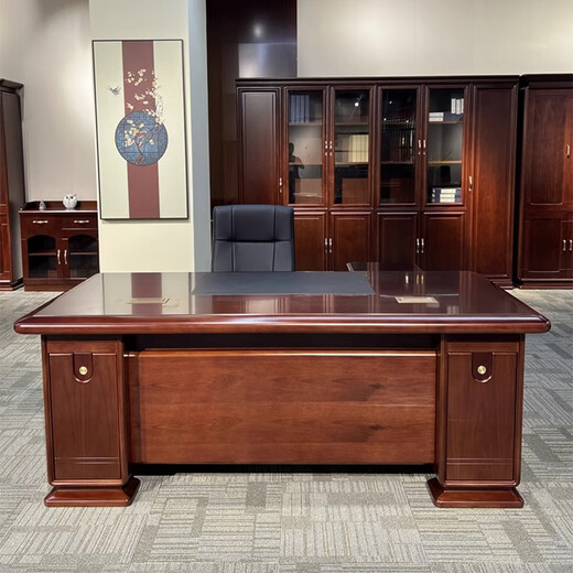 Hanjitang Yuxin Chinese style solid wood desk boss desk walnut veneer office furniture high-end office president desk executive desk 2.2 meters boss desk