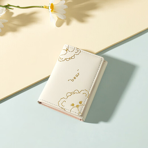 Xuanyan Cute Bear Wallet Women's New Fashion Card Holder Folding Small Wallet Women's Small and Fresh Student Wallet Bear Tri-fold Wallet [White]