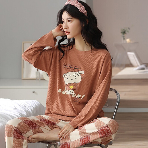 Un pijama de guifensiones para mujeres en otoño e invierno de algodón puro pantalones de manga larga set de dos piezas de dos piezas y otoño nuevo versión coreana lindo dibujos animados dulces fatelas sueltas de talla de talla de talla de talla para el hogar