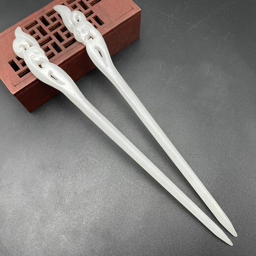 Mixin Hotan jade white jade phoenix hairpin headdress Pan-head phoenix hairpin Ancient style Hanfu jade hairpin ethnic style cheongsam Hotan jade hairpin single