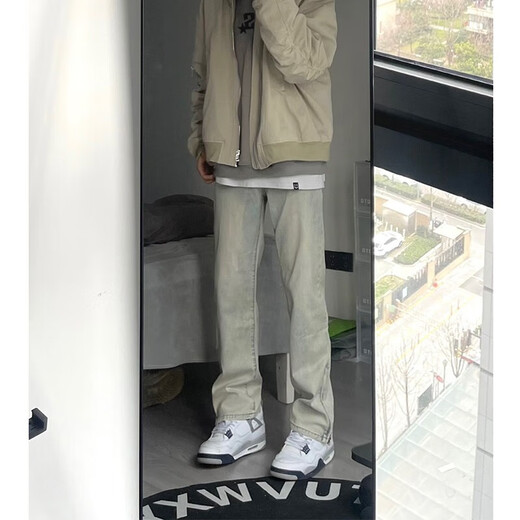 Digada American Retro Vibe Hosen High Street Waschen Sie gelbe Schlamm gefärbte Jeans Herbst Herbst geradlinige lange Hosen Männer WKXS-K679 Gelbe Schlammfarbe L [Empfohlen 105-120 Jin [Jin entspricht 0,5 kg]]