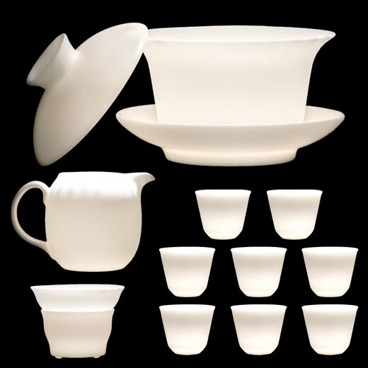 SUSHI CERAMICS plain-fired white porcelain Kung Fu tea set Dehua China white gift ceramic tea set tea cup tea cover J0444
