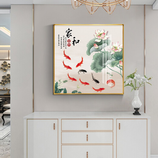 Xiaolulin Chinese style Jiuyu drawing decoration painting restaurant painting study office tea room hanging painting entrance entrance cabinet living room mural 15914 every year, fabric painting 40*40 black frame (gold frame requires notes
