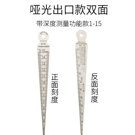 Stainless steel gap ruler, tapered ruler, wedge-shaped feeler ruler, triangular hole ruler, aperture gauge, high-precision 1-15mm matte gap, non-reflective scale, pocket size 1-6MM
