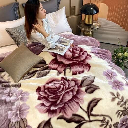 Yalu Milk Velvet Blanket Winter Thick Double-Sided Plush Blanket Student Cover Blanket Double Autumn and Winter Raschel Lunch Blanket 210 Gray Bean Paste - Elegant Floral 150cm*200cm Weighs about 4Jin Jin is equal to 0.5kg