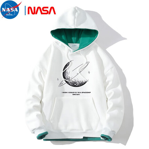 NASA MARVEL假两件连帽卫衣男秋冬款美式撞色拼接宽松潮流休闲套头上衣外套男 黑色689 3XL