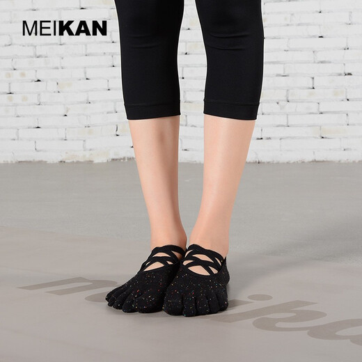 MEIKAN beautiful yoga socks five-toe socks cotton straps non-slip socks floor socks Pilates indoor fitness tabi socks black women 35-38