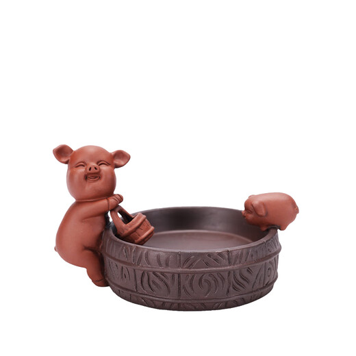 Tea pet pig can raise money, purple clay piglet, tea and cow, boutique small creative kung fu tea, goldfish tea tray small ornaments, lucky pig to gather wealth (excluding green plants and stones)