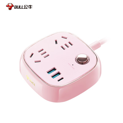 BULL (BULL) 20W PD Apple fast charging socket/socket board/socket strip/socket strip/trailer board retro socket 3usb+2-position five-hole full length 1.5 meters GN-R602KQ Sakura Pink