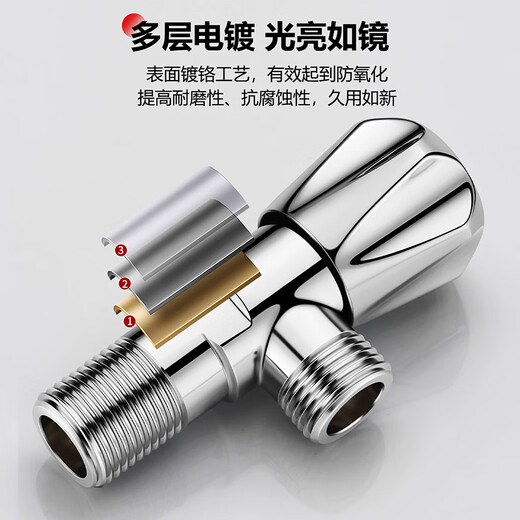 Larsd angle valve thickened brass hot and cold water quick opening extended triangular valve eight-character valve water stop valve 4 points inlet and outlet LD112H