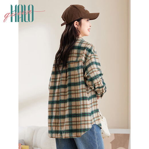 Halo Queen thick long-sleeved shirt women's autumn and winter trendy pocket plaid shirt new casual top jacket H144C6004