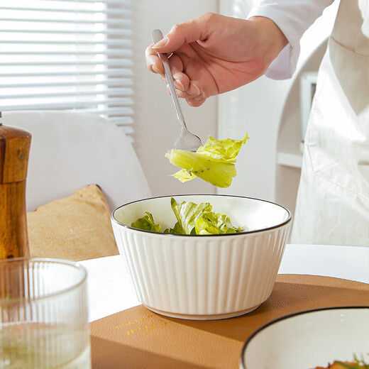 WEIMINGNUO ceramic tableware set, household rice bowl, noodle bowl, plate, chopsticks and spoon, 6-piece vertical grain set for one person