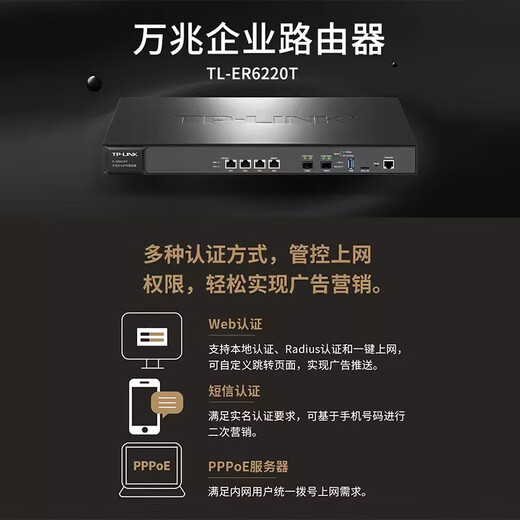 普联（TP-LINK）多WAN口企业级路由器千兆有线VLAN多局域网多网段上网行为管理 ER6220T 4口千兆+2万光|带机1000
