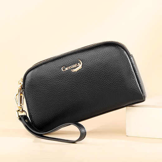 Krokodil -Hemd Doppel Reißverschluss Kopfschicht Cowhide Handgelenksbeutel Frauen Clutch Bag Einfacher langes Geldbeutel T2008 Schwarz