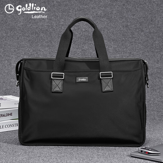 Goldlion men's handbag 2025 new Oxford cloth large capacity casual fashion men's bag computer business men's briefcase black large size 46*34*15CM large bag 17 inches