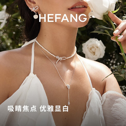 HEFANG He Fang Jewelry Rose Ribbon Necklace Silver Clavicle Chain Light Luxurious and High-end Birthday Gift for Girlfriend Necklace