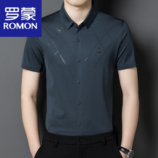 Romon (Romon) Sohn Hochzeitskleid Vater tragen Kurzärmel-Hemd mit mittleren Altersschwieger Bankett Hochzeit Bankett Sommereiseisen halbärmeliges Hemd Männer rot 180/xxl