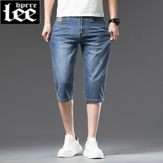 Lee dprre cropped pants men's summer thin 2024 new denim shorts men's slim straight stretch comfortable 7-cent mid-pants 759 sand washed blue soft and comfortable 33 waist 2 feet 6