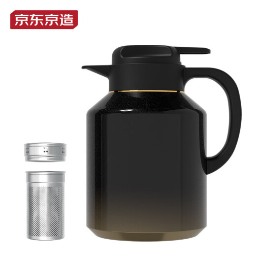 Jing Tokyo-made stewed teapot 316 stainless steel liner stuffy teapot teapot with long and short double filter insulated teapot light luxury black gold 2L
