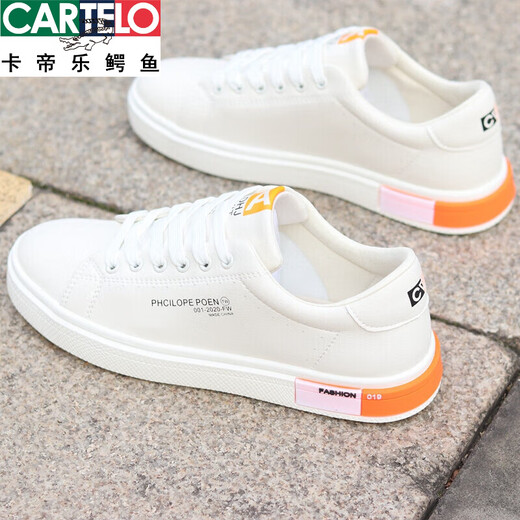 CARTELO men's shoes spring and summer new Korean leather white shoes versatile trendy shoes soft sole sports casual shoes white board shoes K9859 white red 40