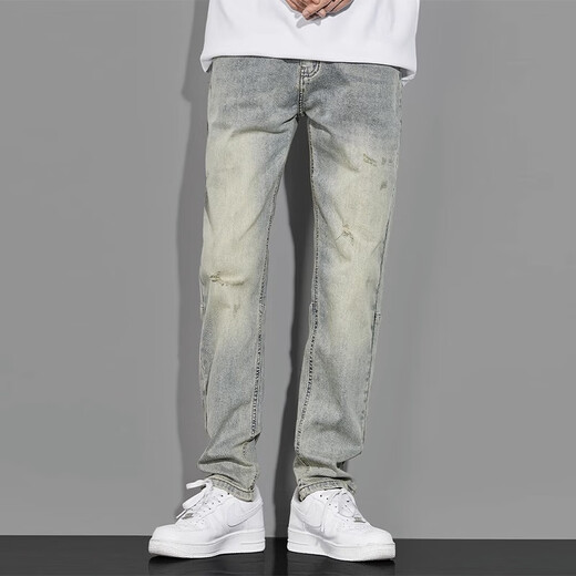 
Commander Bear American retro yellow mud jeans men's autumn wash high street straight loose spring and autumn nostalgic men's casual pants 1098 light blue 29