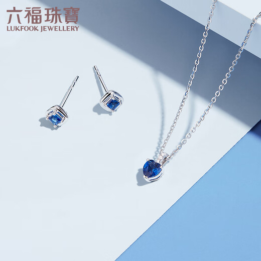 Lukfook Jewelry 18K gold sapphire single ear stud earrings for gift giving G22DSKE0004W total weight 0.31g single with K gold silicone ear plugs