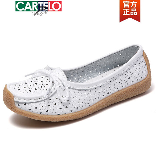 Cartelo echtes Leder -Frauen -Lederschuhe weiche Leder weiche Sohle Mutterschuhe Rindfleisch Sehnen Sohle alte Peking -Stoff Schuhe Frauen Sommer Hollow Casual Shoes 688 Grau (flach) 37