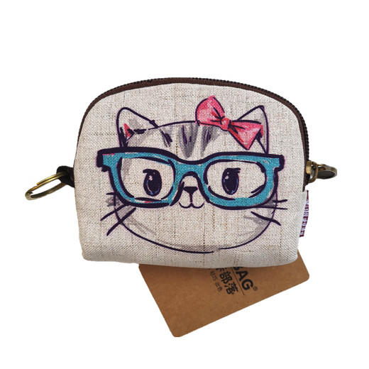 
Shuguoer (SHU GUO ER) Korean version of cotton and linen creative coin wallet zipper cartoon coin bag key card bag male and female student mini cloth bag cute cat