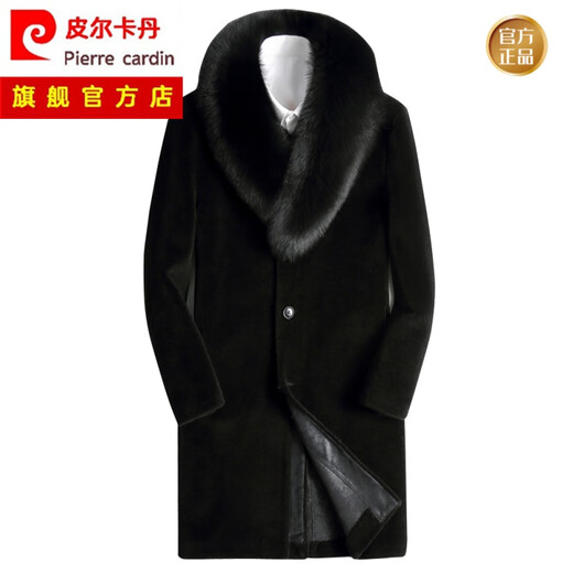 Pierre cardin genuine leather jacket men's mid-length sheep fur coat fox collar sheep fur fur coat color 97184 XL/175