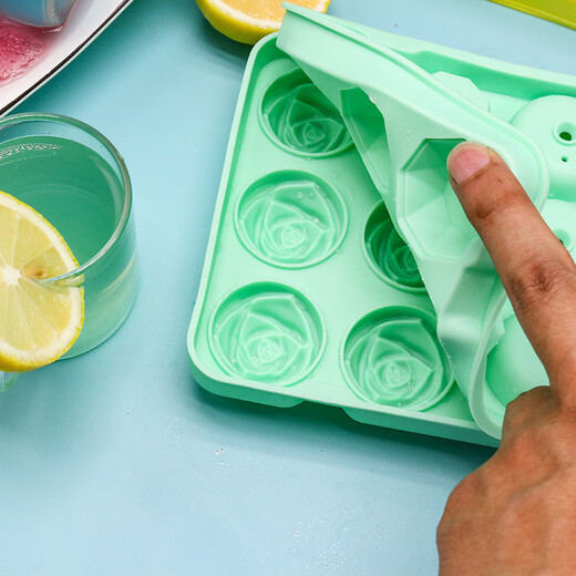 Jieyi Silicone Ice Tray 12 Rose Ice Tray Ice Ball Mold Household Ice Cube Ice Maker Whiskey Commercial Large Round Blue 12 Grids (Rose Diamond)