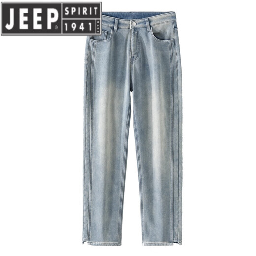 JEEP SPIRIT美式微喇加绒牛仔裤男士秋冬季加厚2024新款痞帅宽松直筒男生裤子 9901怀旧蓝 L 【130-145斤】
