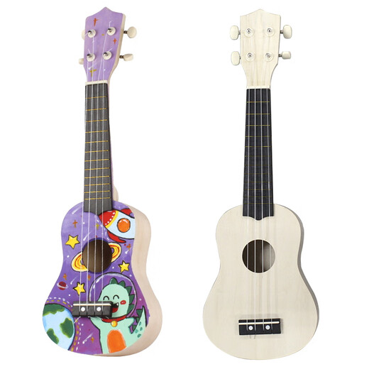 Ukulele diy kleine Gitarre handgefertigtes hausgemachtes Montage-Material-Pack gemaltes handbemaltes Graffiti Holz 21 Zoll Box Runde + Pigment + Rucksack 21 Zoll