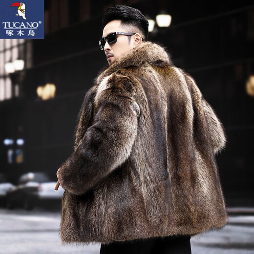 Woodpecker (TUCANO) men's fur winter medium-length imported fox fur integrated mink coat coat mink fur thickened fashion imitation black XL -(122-140Jin[Jin equals 0.5 kg])