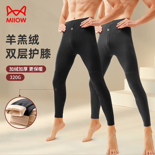 Catman wool knee pads for men, men's warm trousers, velvet thickened long johns, men's cotton trousers, winter men's large size cold-proof leggings