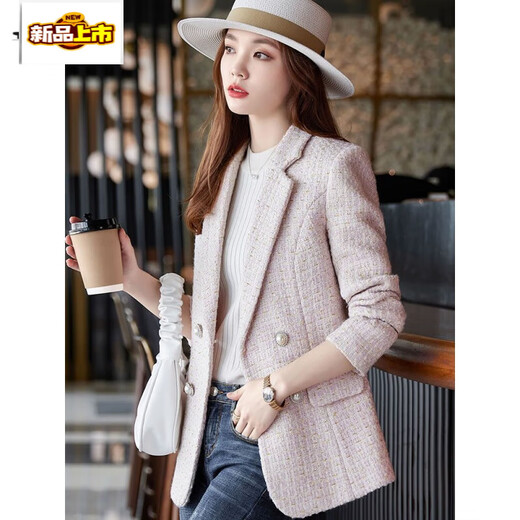 First diameter French style tweed blazer for women 2025 spring new style lady's goddess Fan Xiaoxi 2 Apricot XL (110-120Jin Jin equals 0.5kg)
