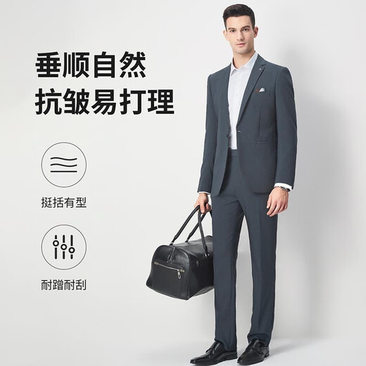 Shanshan suit men's four-season business casual suit and trousers two-piece set easy-care slim jacket top men's gray blue 2XL 185/100A(52)