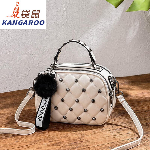 袋鼠（KANGAROO）斜挎小包包女2025时尚复古单肩包铆钉双层手提小方包 753# 黑色