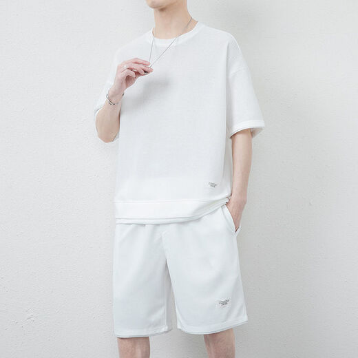 
Hair funny clothes for men in summer waffle ice silk short-sleeved T-shirt for men in sports fake two-piece short-sleeved casual suit men's clothing set with handsome half-sleeved solid color gray apricot color (X3880 set) xs 30Jin[Jin equals 0.5 kg]