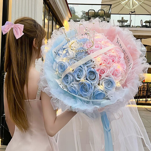 Love Flowers Express Blumengeschenk gebrochen Eisblau Rose Geburtstagsgeschenk Freundin Frau Geschenk Mädchen Blumensträuße gleiche Stadt Lieferung Stunden [gut für Himmel] 33 DY690