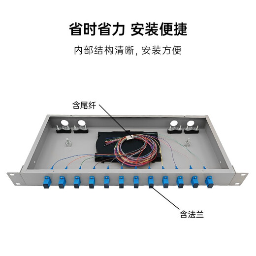 普联光迅 机架式光纤终端盒12口24口48FCSCLC光纤配线架12芯24芯光缆熔接盒含尾纤法兰 机架式12口SC光纤终端盒(含尾纤法兰满配)